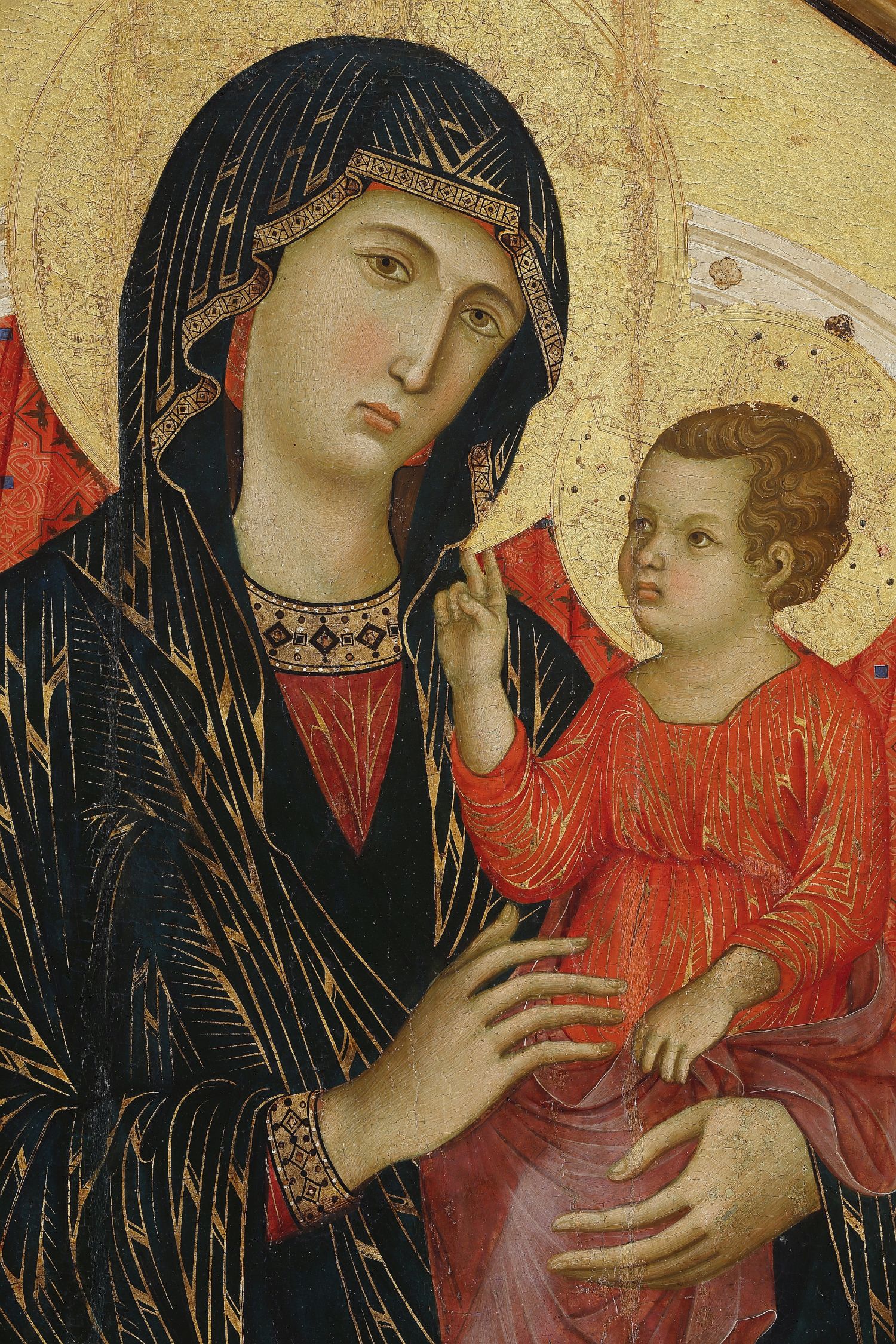 Maestro di Badia a Isola, Madonna in trono col Bambino, particolare, fine XIII secolo, collocazione Museo Diocesano