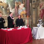 Un momento della conferenza stampa al Museo degli Argenti a Palazzo Pitti per la presentazione della mostra di Helidon Xhixha In Ordine Sparso